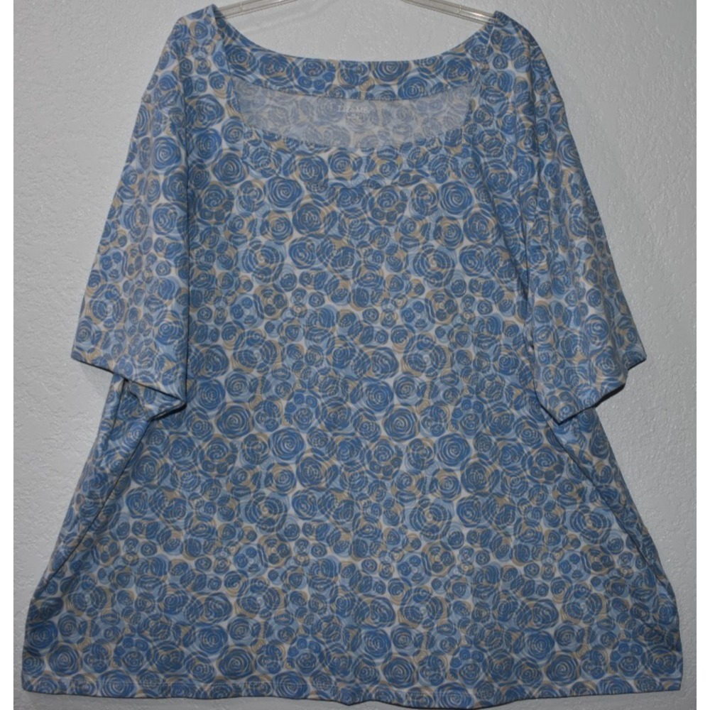 Liz & Me 4X Top Blue/White Squared Neck Short Slv 100% Cotton Shirt Blouse 30/32 - Picture 7 of 16